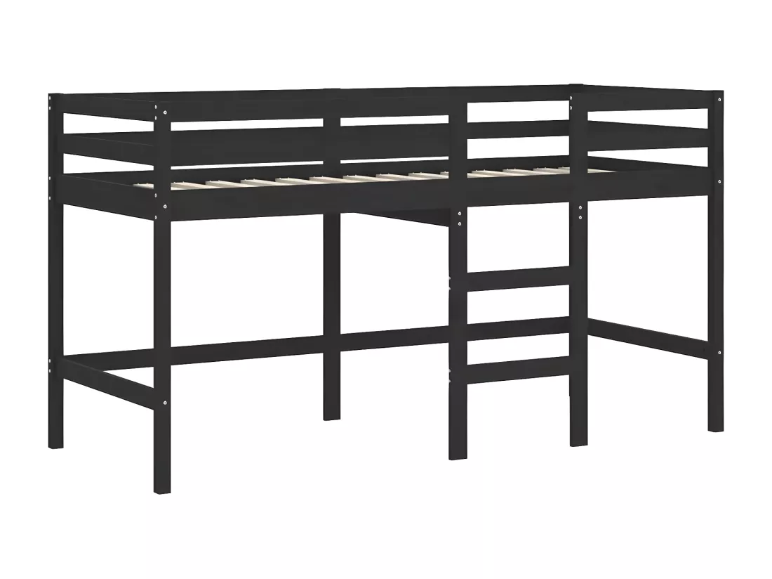 Lit mezzanine enfants et rideaux rose 90x200cm bois pin massif