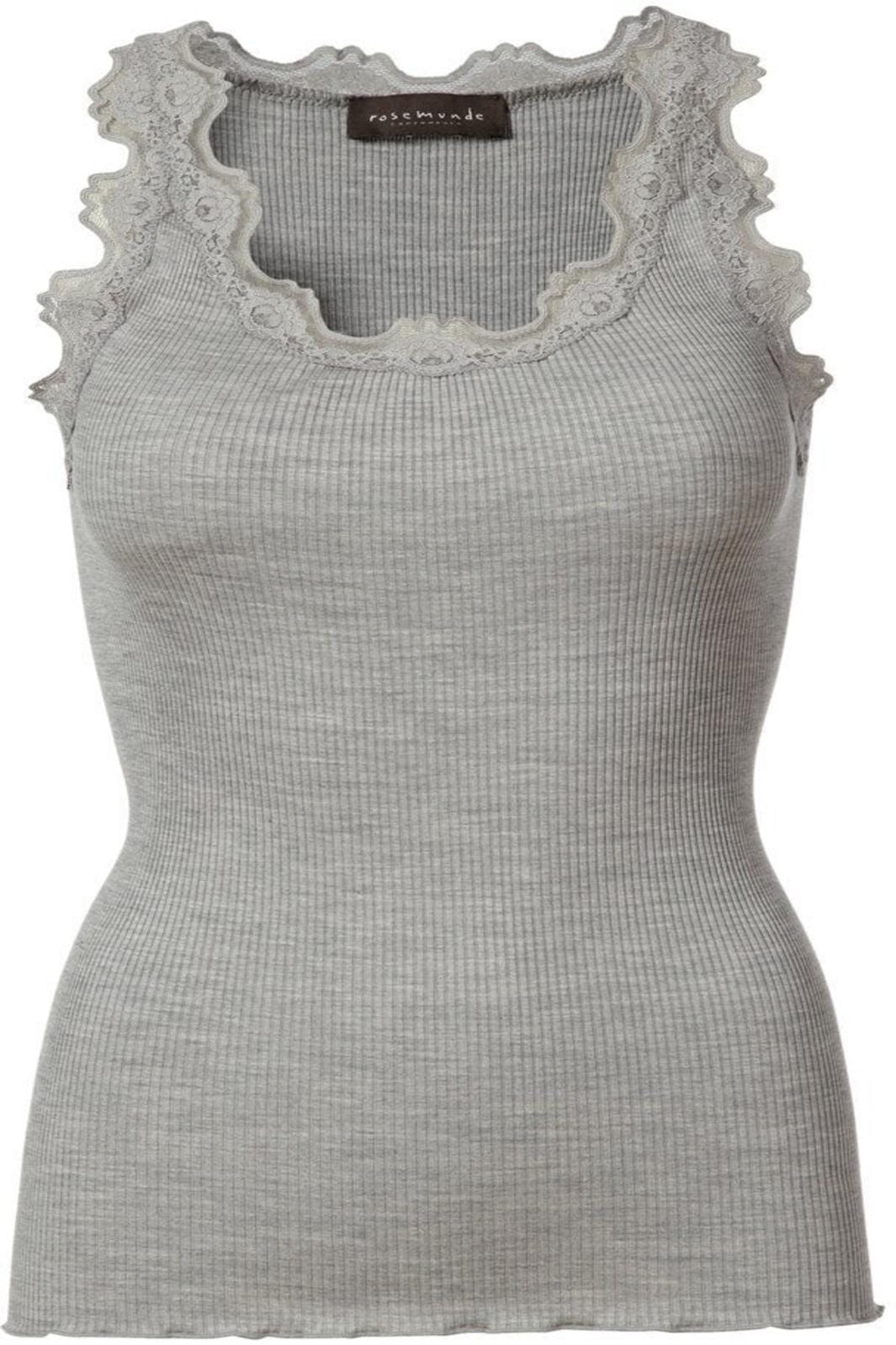 Rosemunde Silk Top Regular w/ Vintage Lace light grey melange