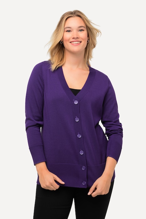 Strickjacke, V-Ausschnitt, Knopfleiste, Feinstrick