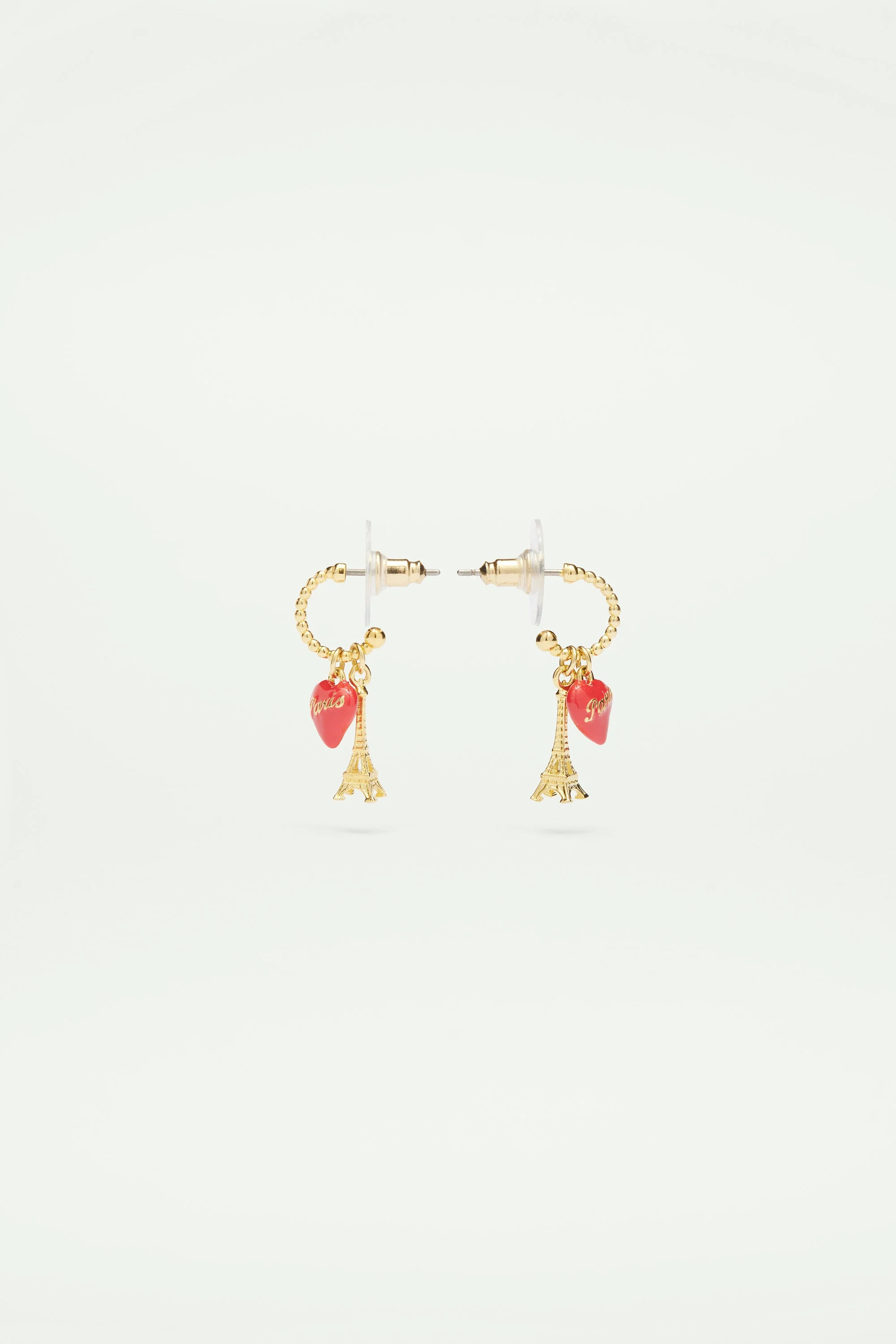 Boucles d'oreilles tiges créoles tour eiffel et coeur | Multicolore