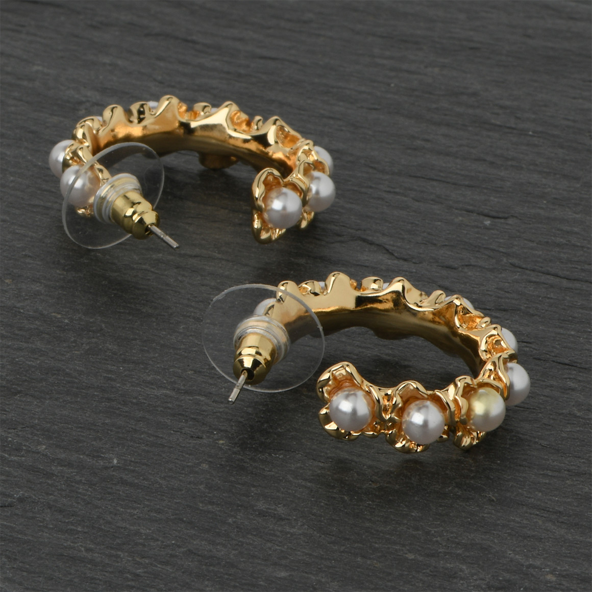 Damen Creolen mit Zierperlen gold