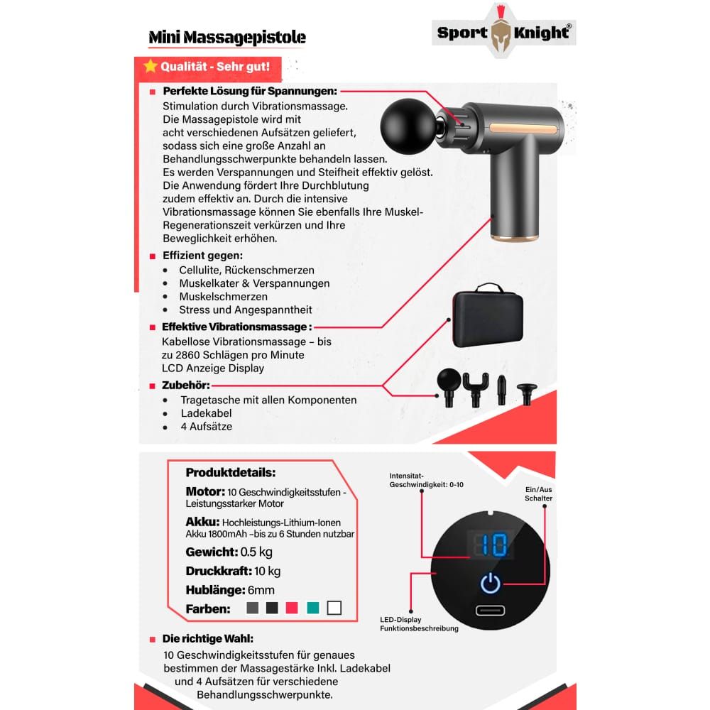 Sport-Knight® Mini Massagepistole Schwarz