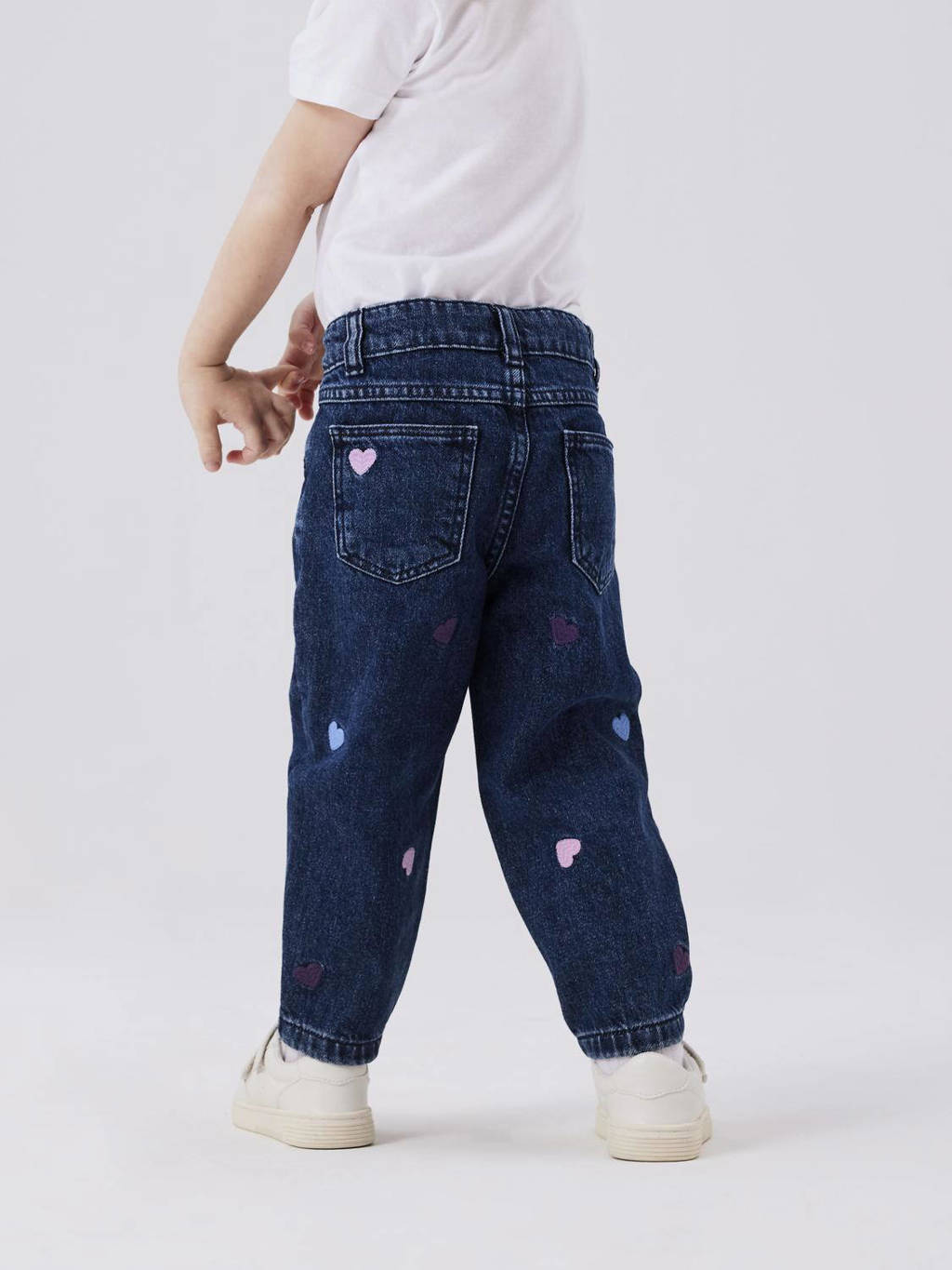 NAME IT mom jeans NMFBELLA met hartjes dark blue denim