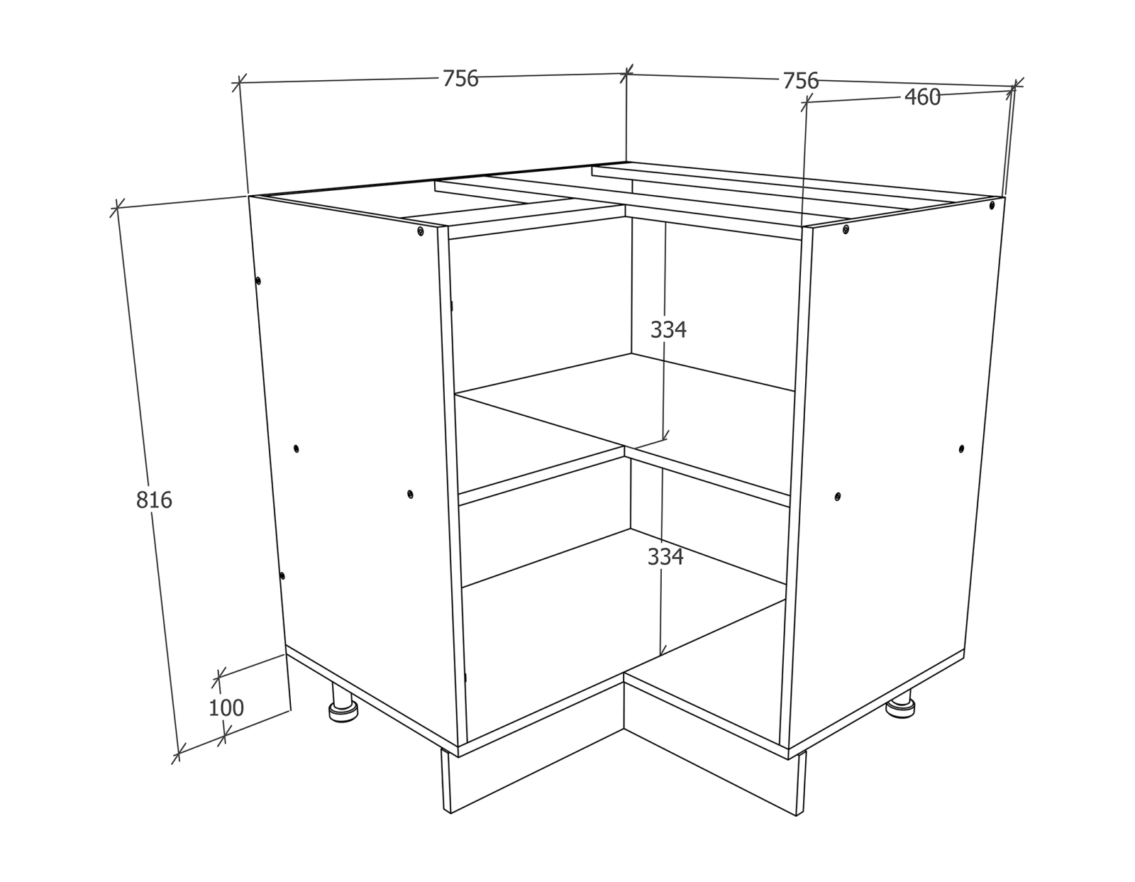 Eckschrank ESILO - weiß - anthrazit - 76x76 cm