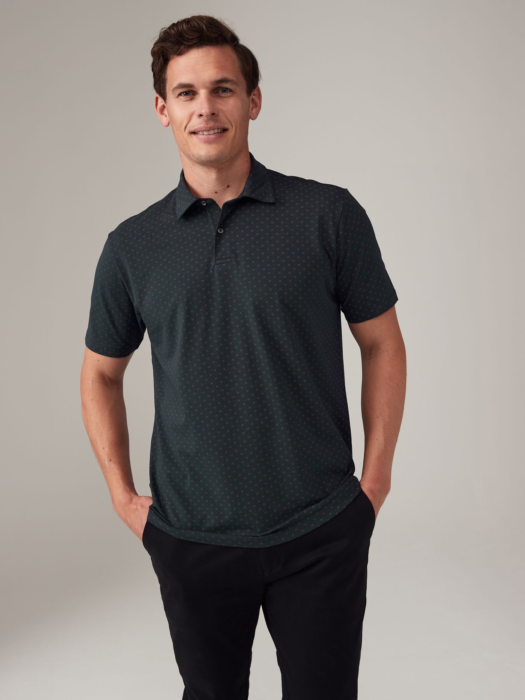Wit/marineblauw/zwart met goudkleurige geometrische print - Set van 3 jersey poloshirts met korte mouwen