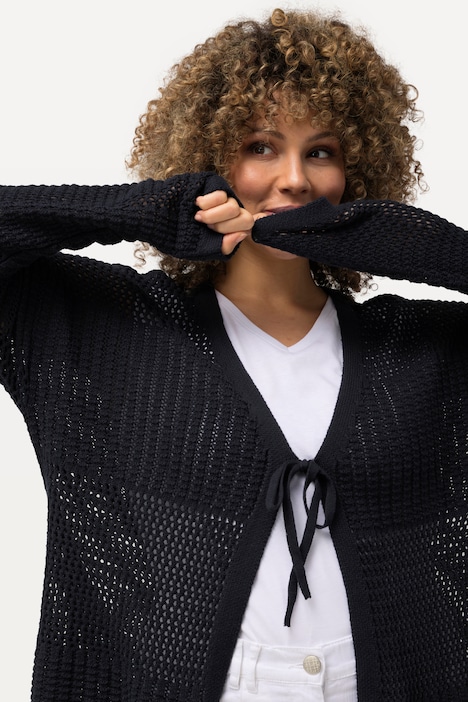 Strickjacke, Lochstrick, Oversized, V-Ausschnitt