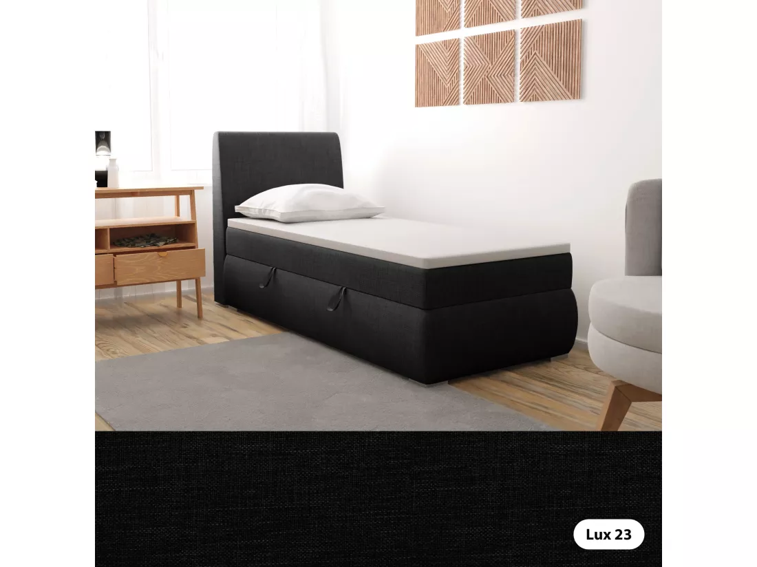 LIT BOXSPRING avec coffre de rangement Buffalo Mini côté gauche 100x200 cm, Lux 23 (Noir)