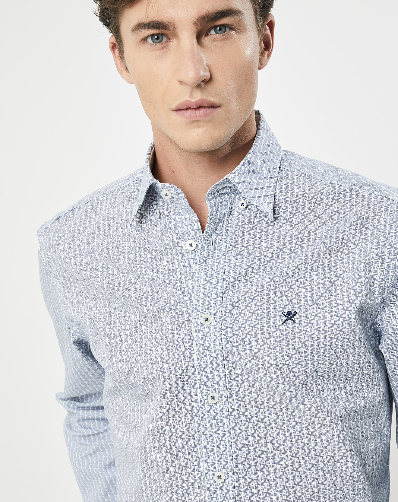 Hackett London Chemise Slim Fit Vague imprimée bleue