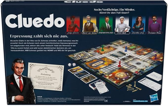 Cluedo Brettspiel Krimi Gesellschaftsspiel Detektiv Rätsel für Familien / Kinder (F6420100) - Deutsch