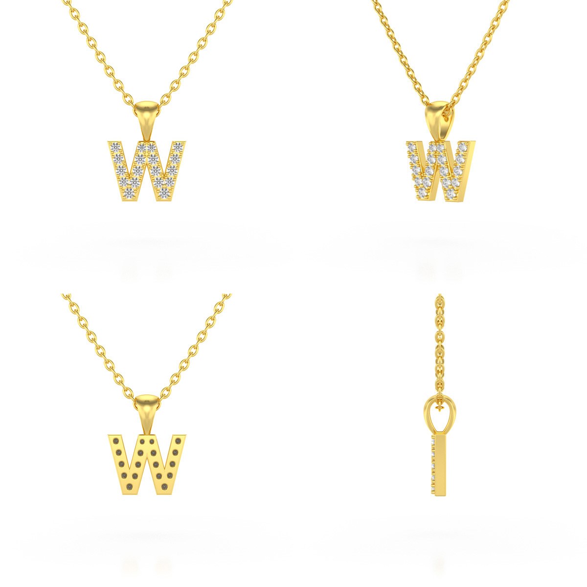 Collier Pendentif ADEN Lettre W Or 750 Jaune Diamant Chaine Or 750 incluse 0.72grs
