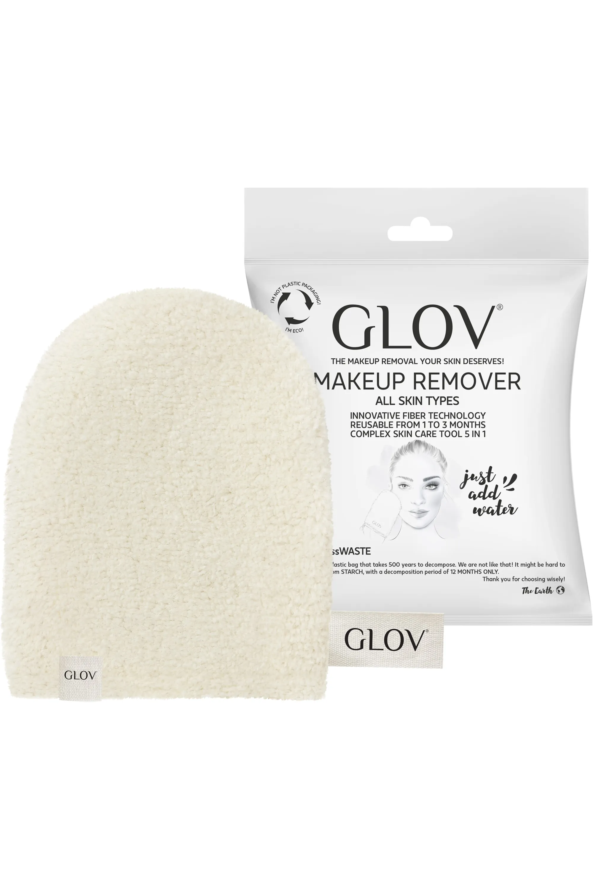 GLOV Gant démaquillant On-The-Go emballage biodégradable-14 g