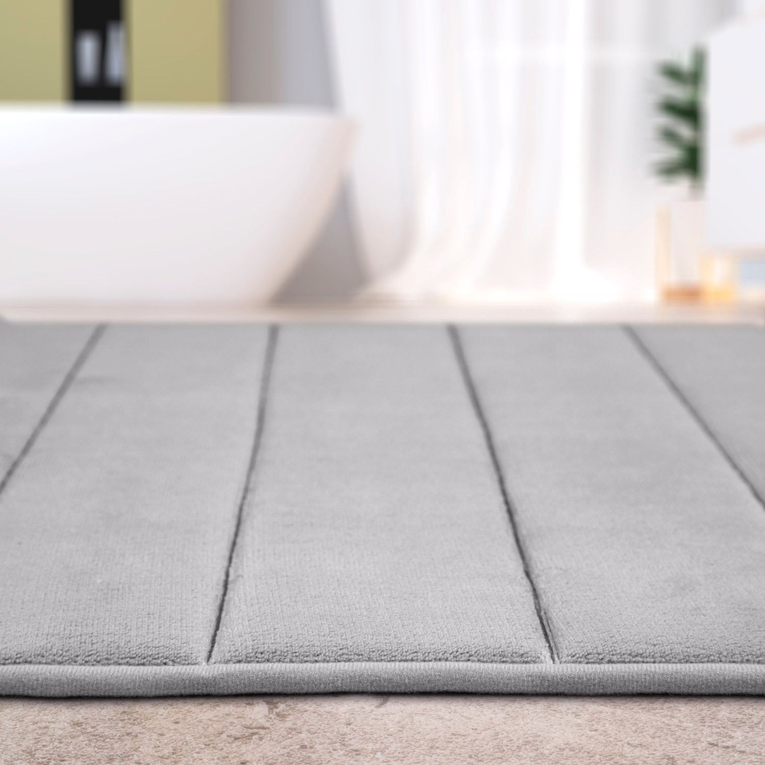 Paco Home Badematte »Corby 252, Memory-Schaum Effekt« Höhe 13 mm rutschhemmend beschichtet fussbodenheizungsgeeignet Badteppich, Uni Farben, gestreift, Hoch-Tief Effekt