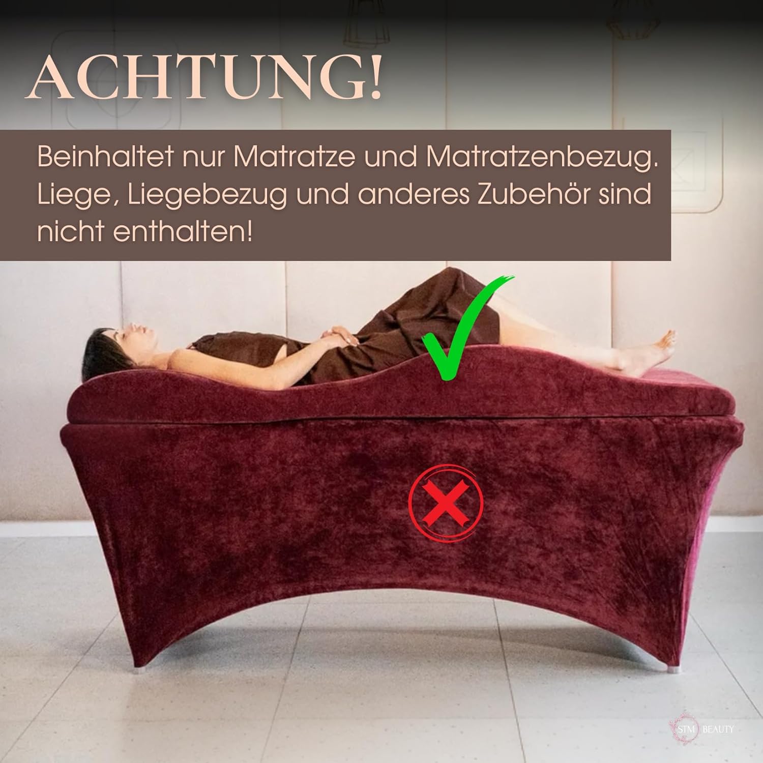 Wave Matratze mit Memory Foam 190x70 für Kosmetikliege, Massageliege, mit Bezug aus Velours, 08 Burgunder, Weinrot