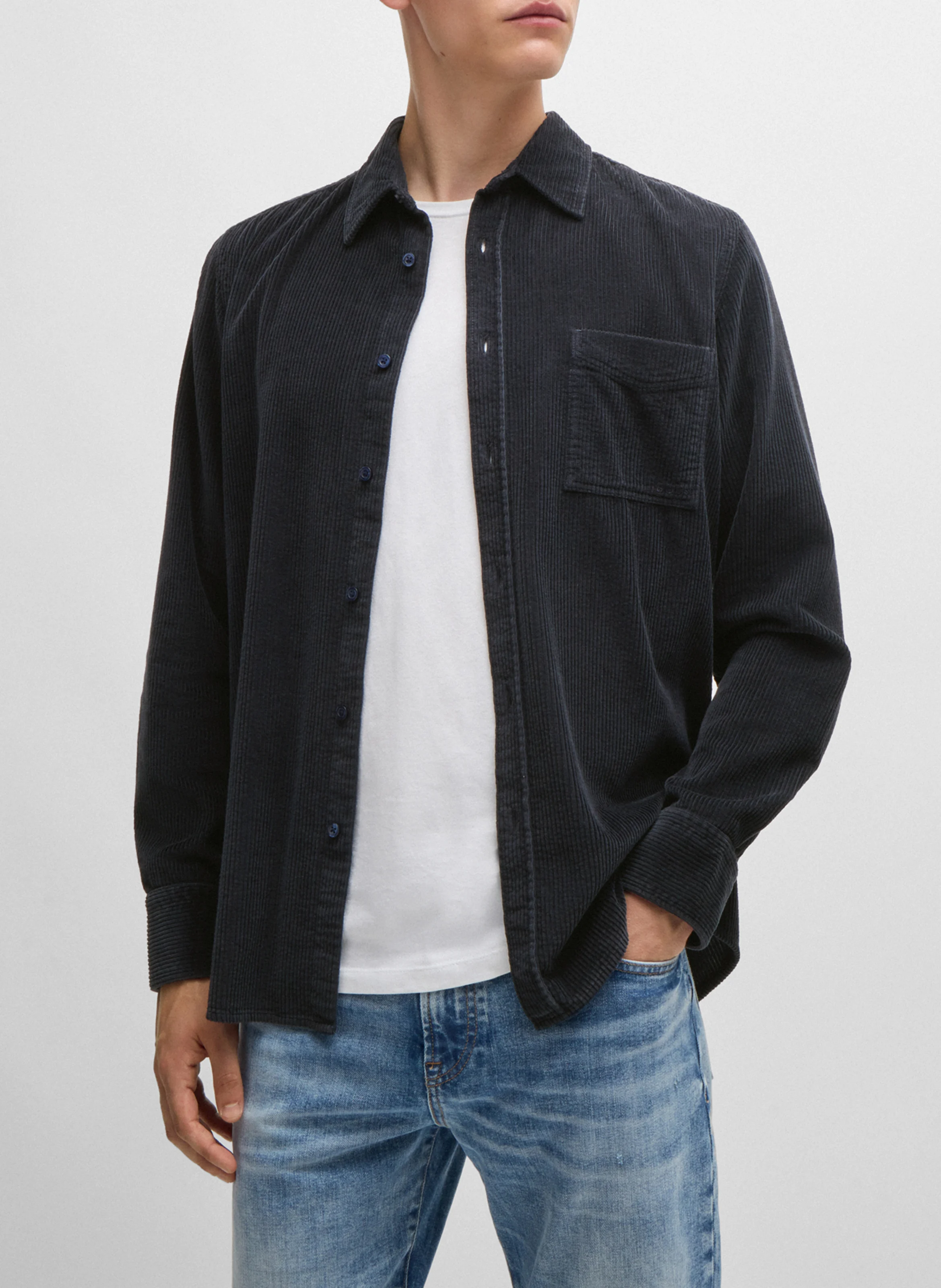 Chemise col classique en coton | Bleu