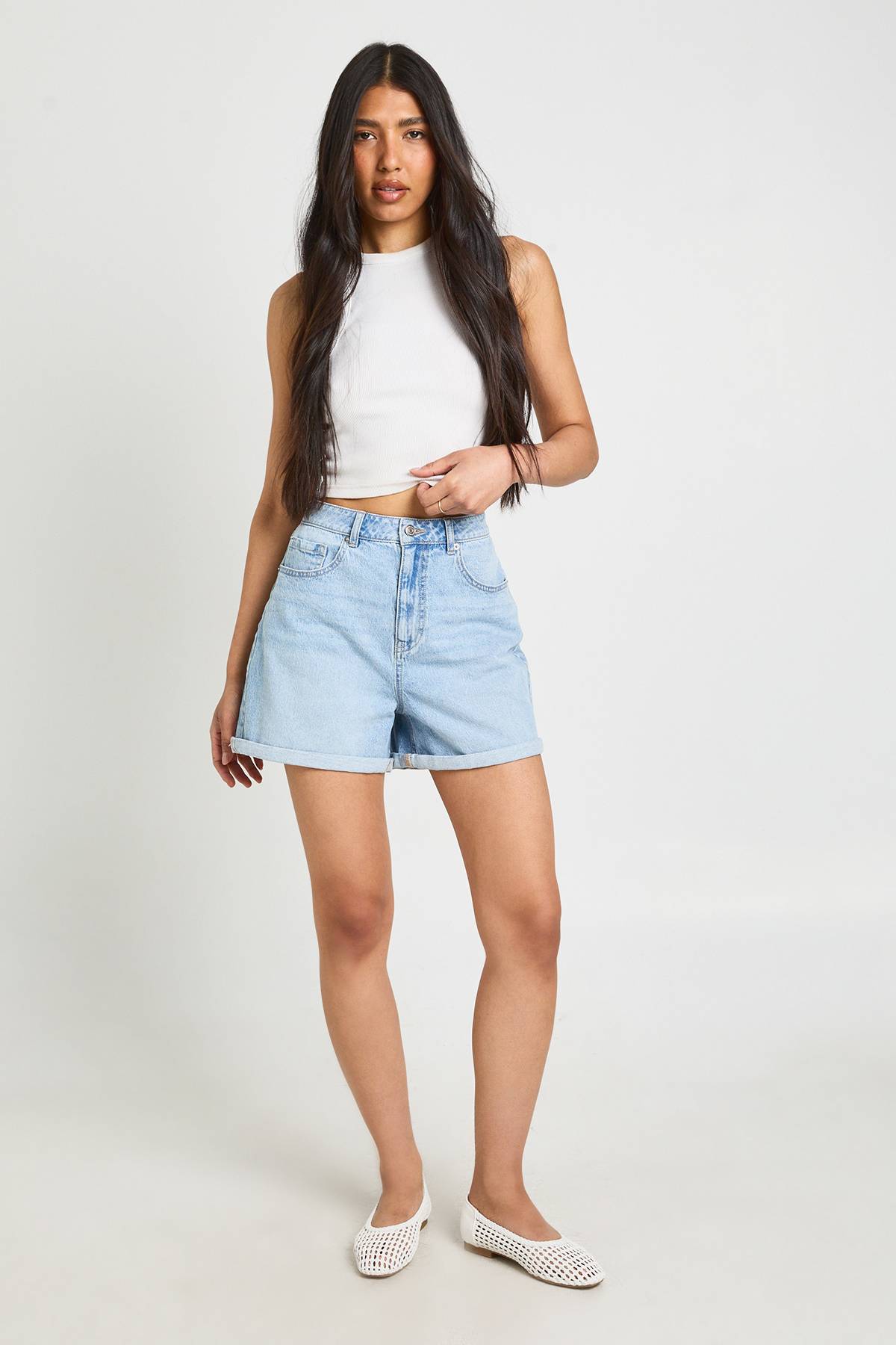 boohoo Tall Denim Mom Short