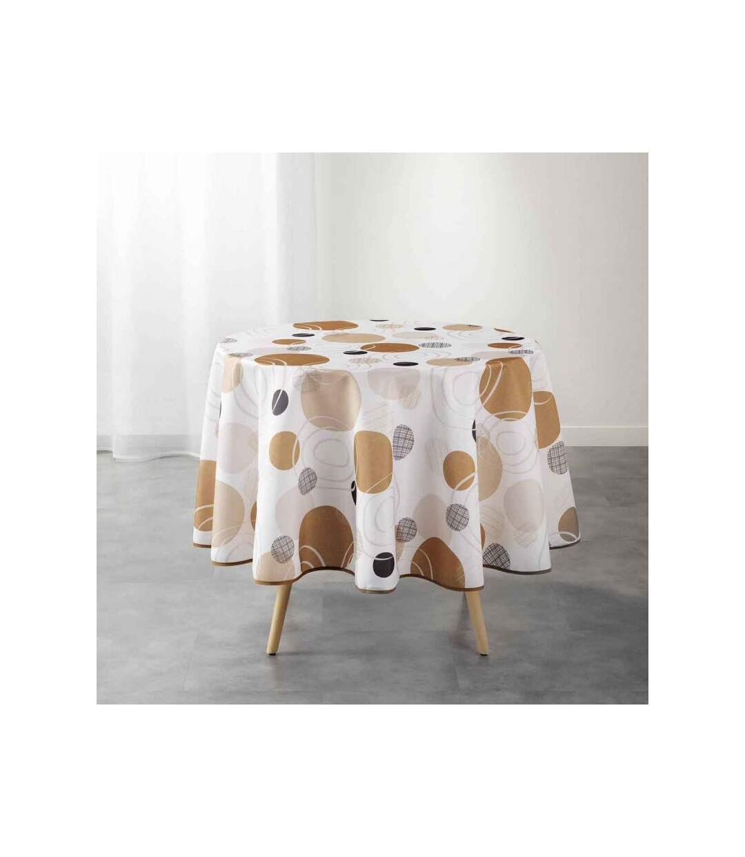 Nappe Ronde Imprimée Moka 180cm Marron & Blanc