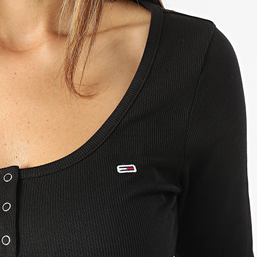 Tee Shirt Manches Longues Femme Button Rib 7540 Noir