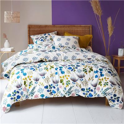 Linge de lit fleurs bleues - BECQUET CRÉATION