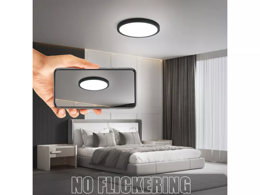 NETTLIFE Plafonnier LED plafonnier plat Ø22cm lampe salle de bain blanc froid lampe chambre noir 15W IP44