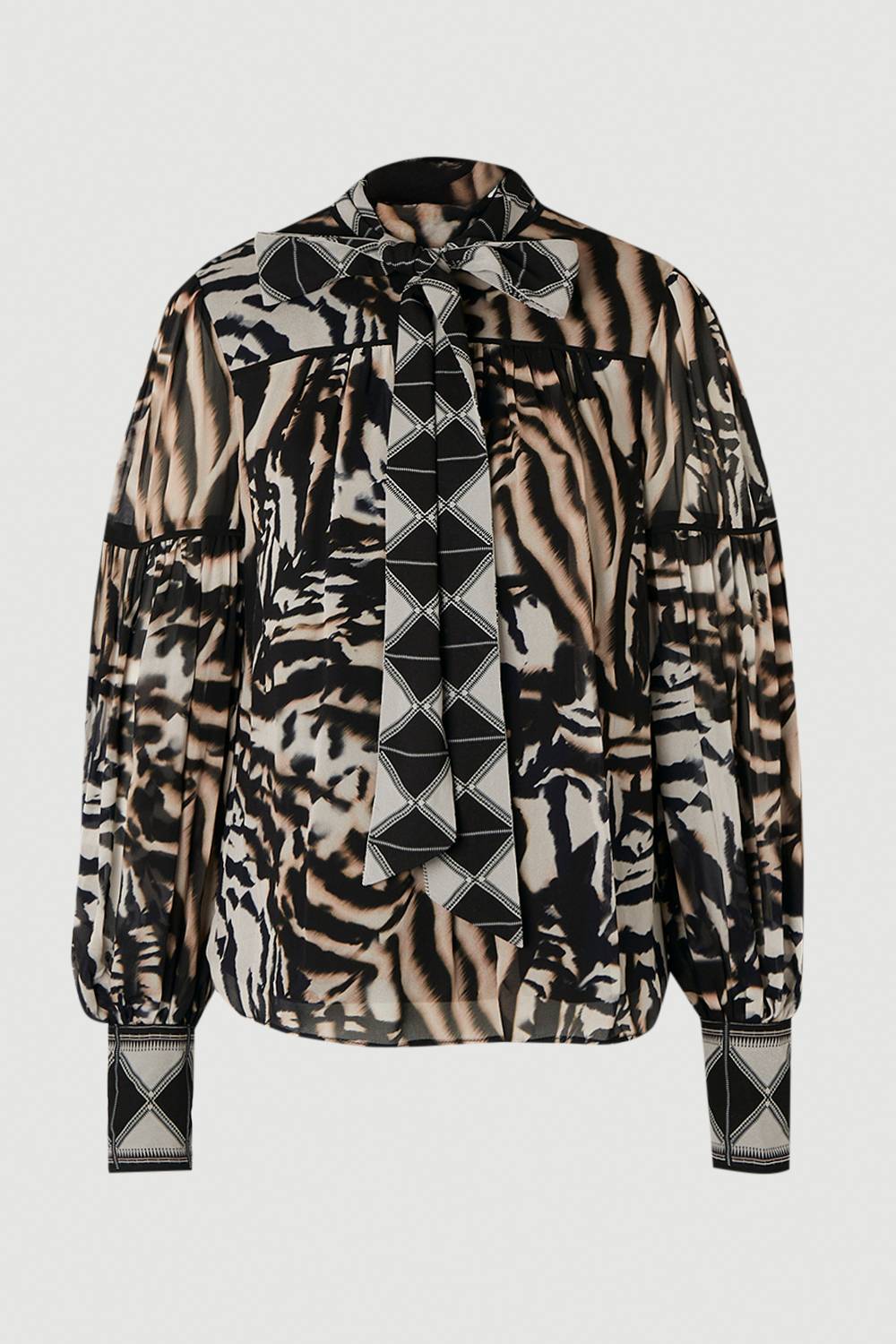 KarenMillen Blouse Tissée En Georgette De Viscose À Imprimé Animal Avec Manches Ballon