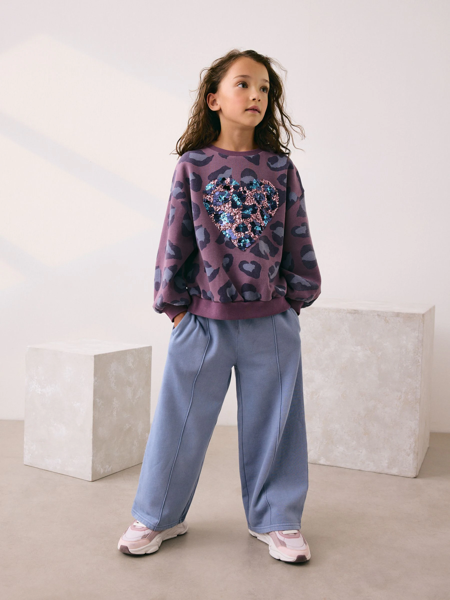 Paars hart van pailletten met dierenprint - Sweatshirt (3 - 16 jr)