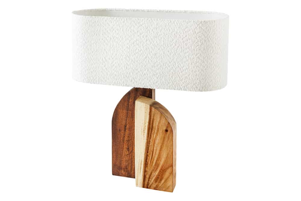 Massive Tischlampe LOVERS 60cm natur Regenbaumholz weißer Stoffschirm