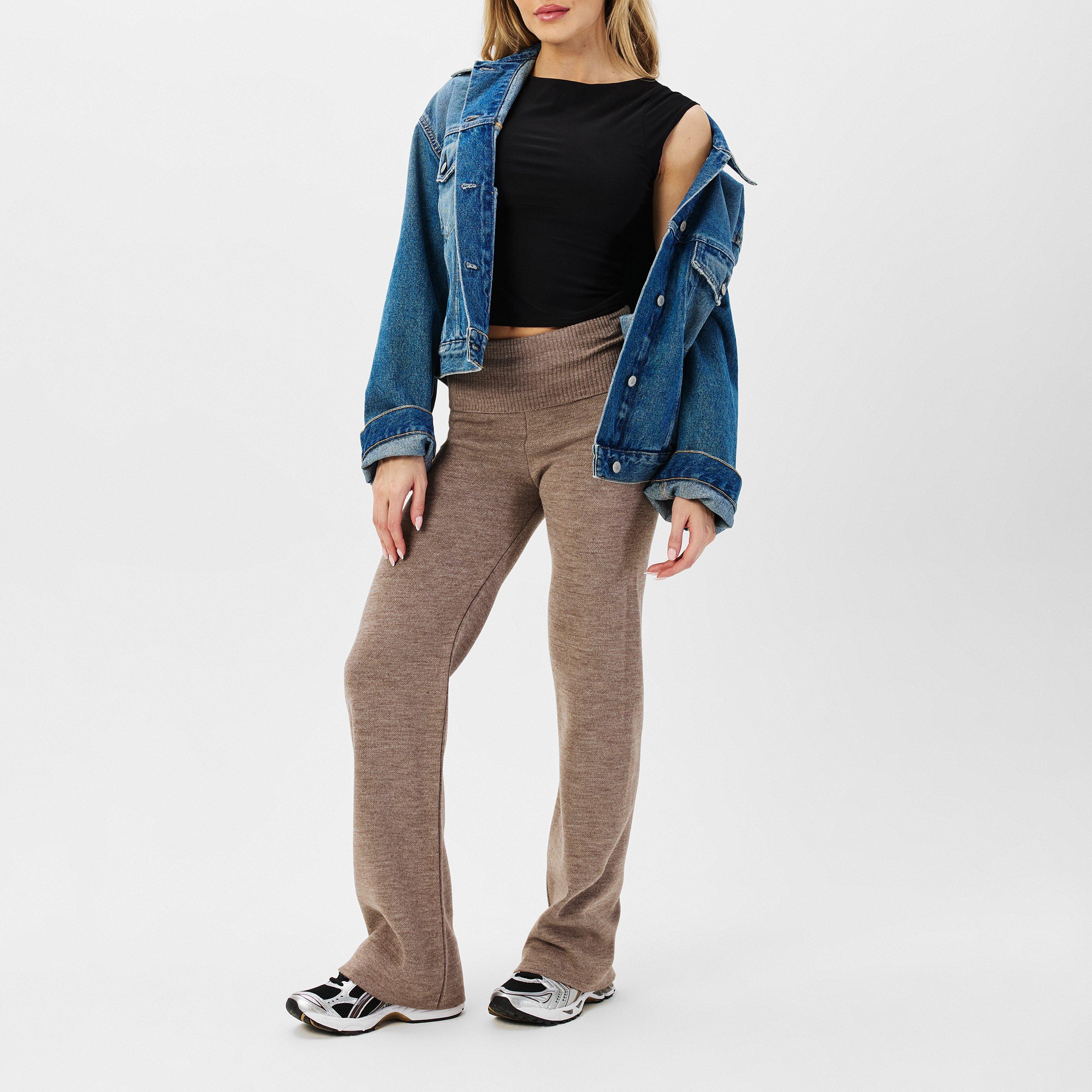 Missy Empire ME Knit Fold Over Waist Flare Trousers