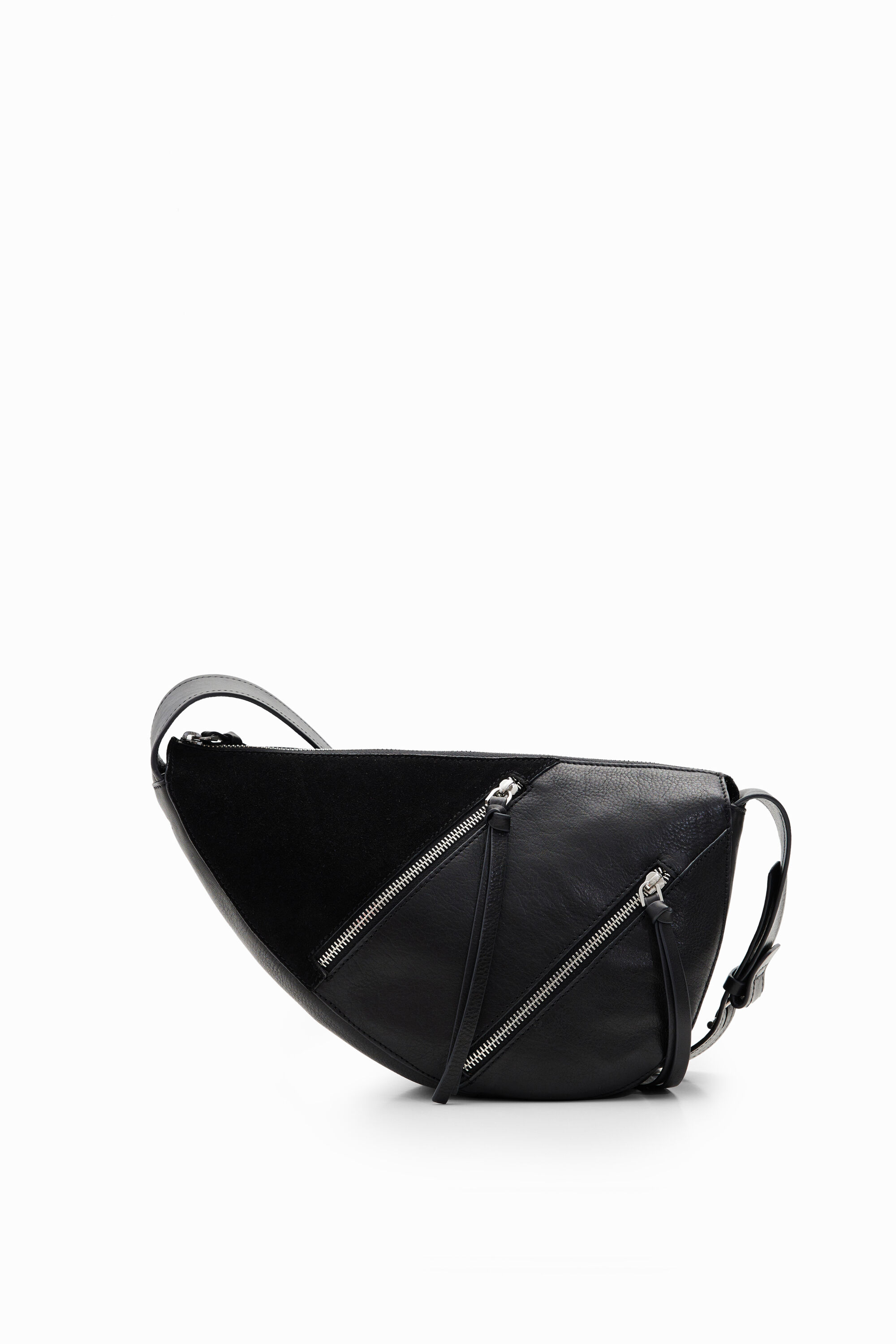 Bolsa média de couro com zíperes