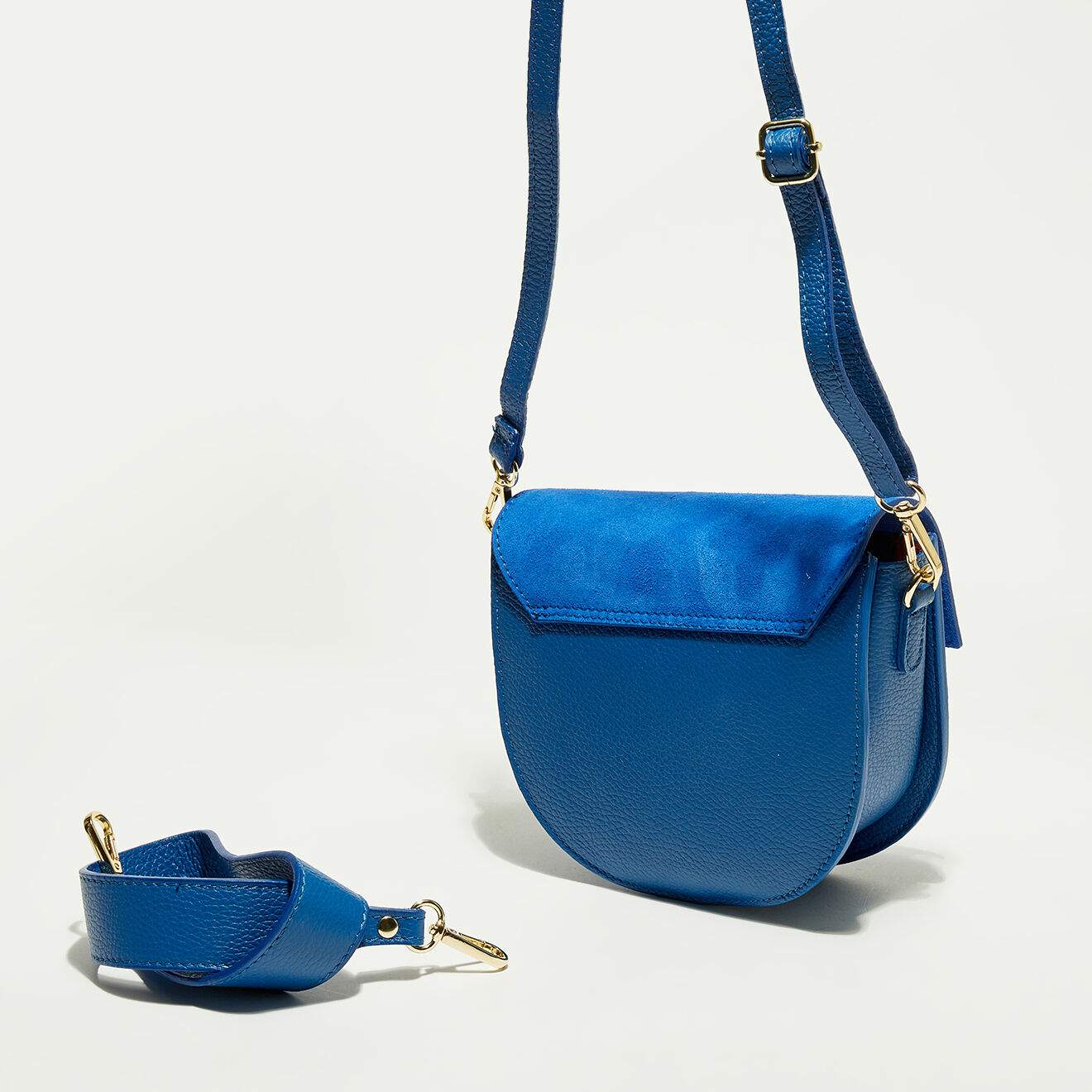 Christian Laurier Sac bandoulière en Velours de Cuir & Cuir Lexa bleu électrique - 22x18x8 cm
