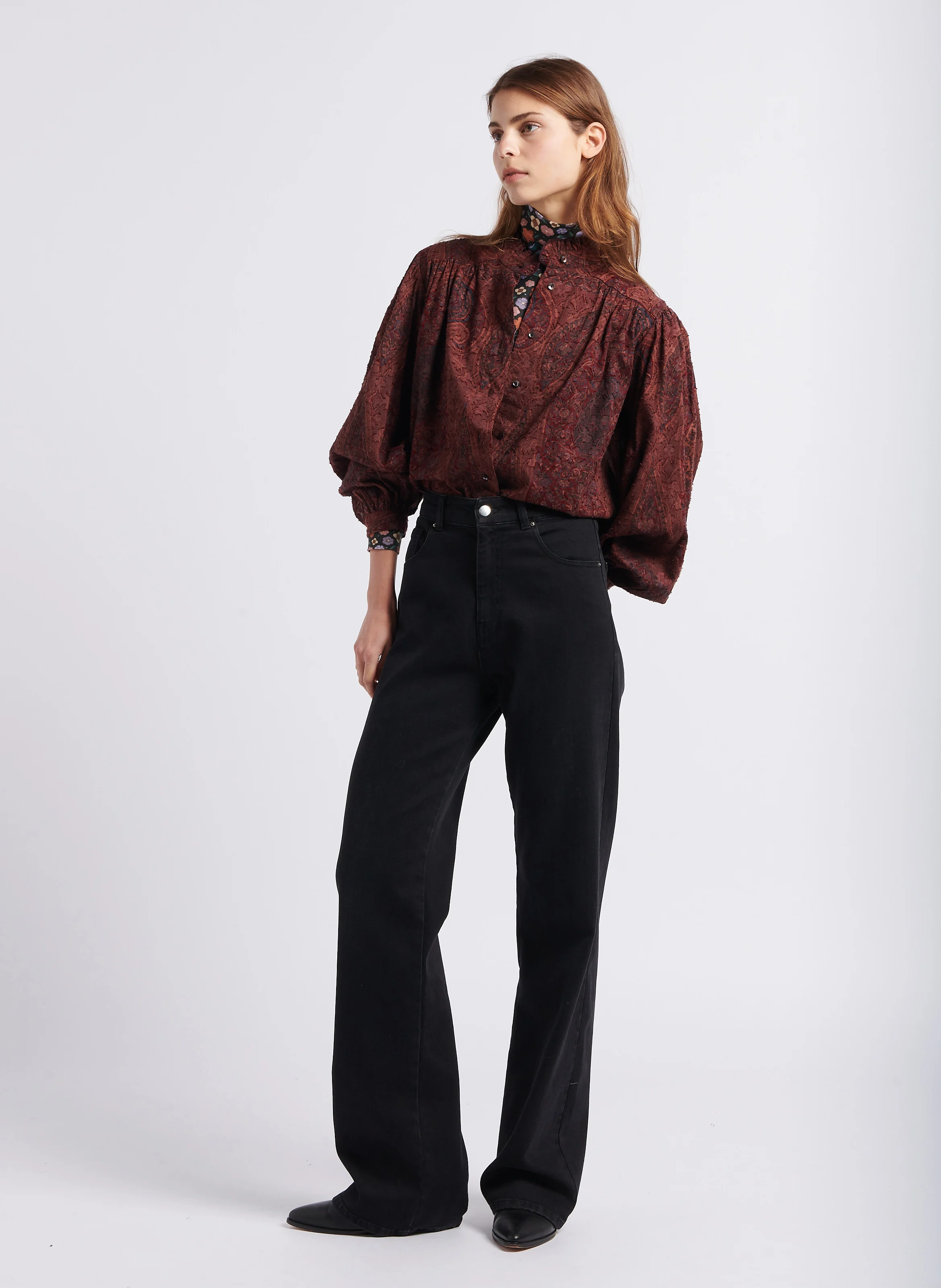 TAJARO - Chemise droite col montant en coton | Rouge