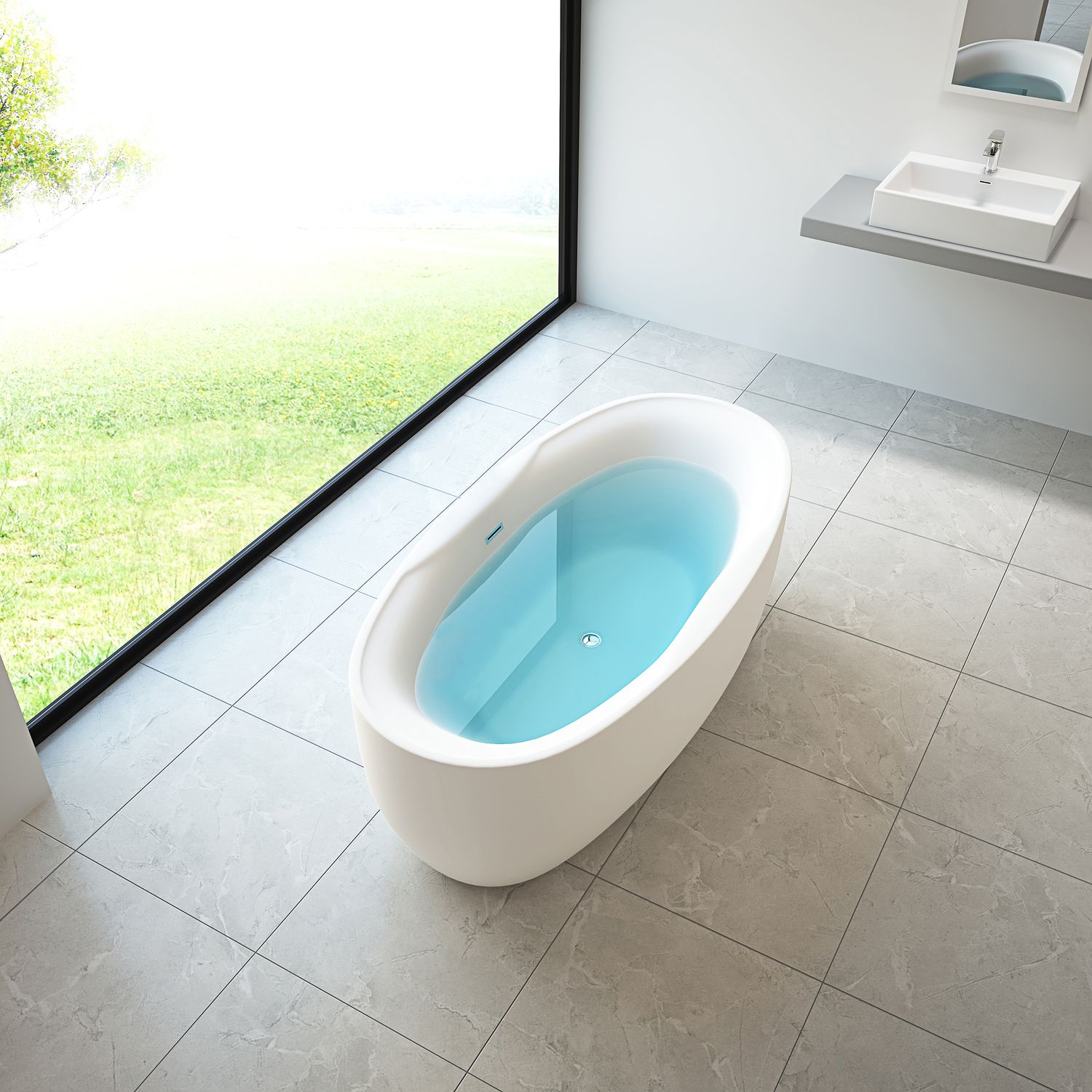 TroniTechnik® Freistehende Badewanne DOKOS Maße ca. 180 x 100 x 60cm Wanne - Füllmenge 210 Liter, aus Acryl mit Siphon