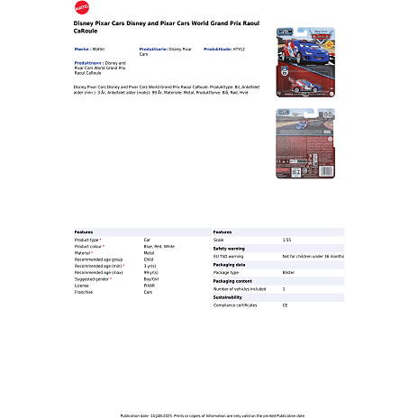 Disney Pixar Cars 3, 1 stk. legetøjsbil