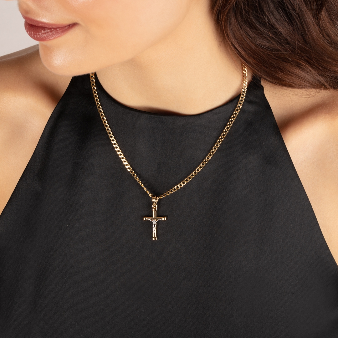 Anhänger 750/18 K Gelbgold Kreuz mit Jesus 28 x 17mm