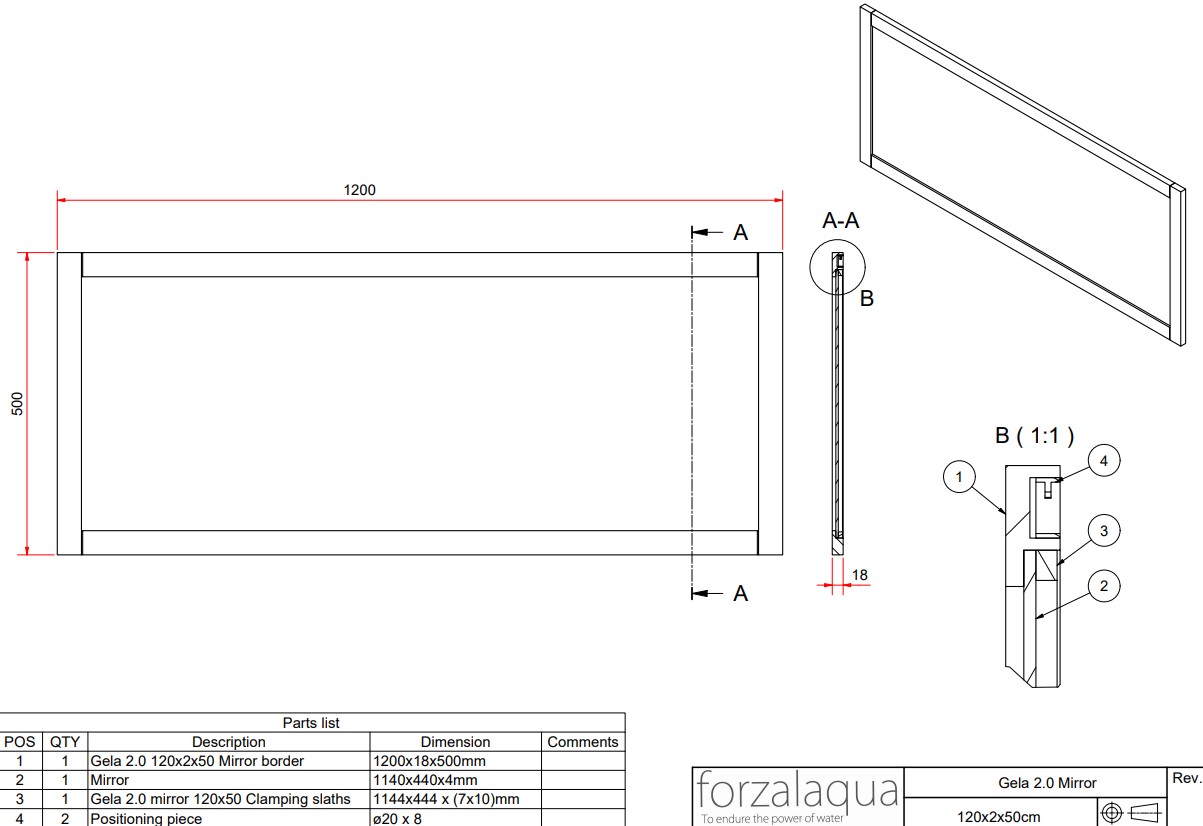 Forzalaqua Gela spiegel 120x50cm pure walnut