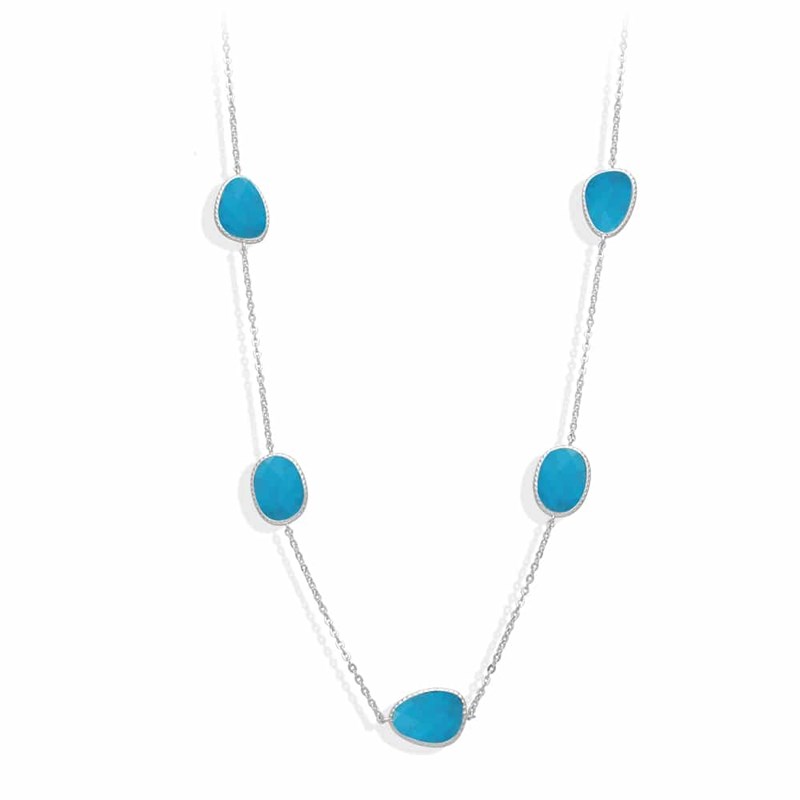 Collier Long Argent Victoria Cristal Turquoise