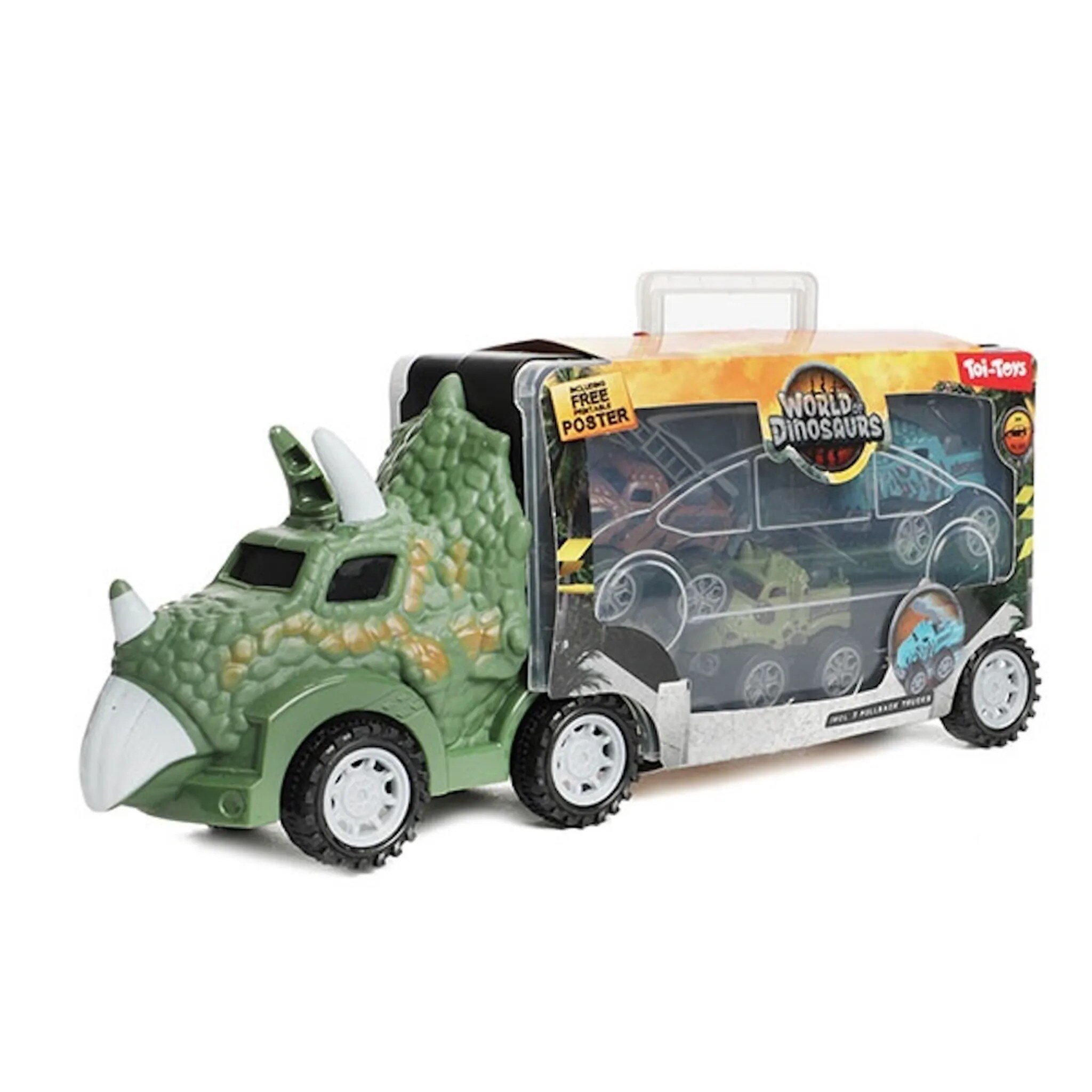 Toi-Toys - WORLD OF DINOSAURS - Dinotruck mit 3 Rückzugautos Dinosaurier Pullback Trucks