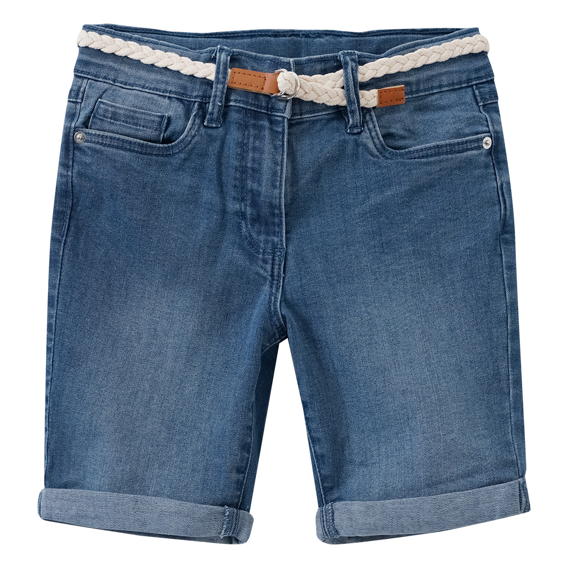 Yigga Mädchen Jeansshorts mit Flechtgürtel blau
