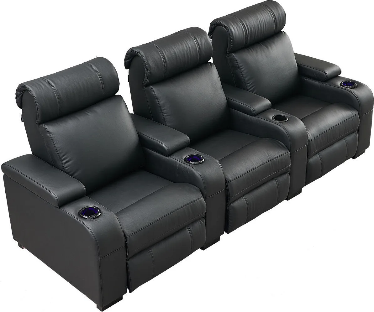 Lumene Hollywood Luxury III Noir (3 places, cuir véritable) Fauteuils cinéma