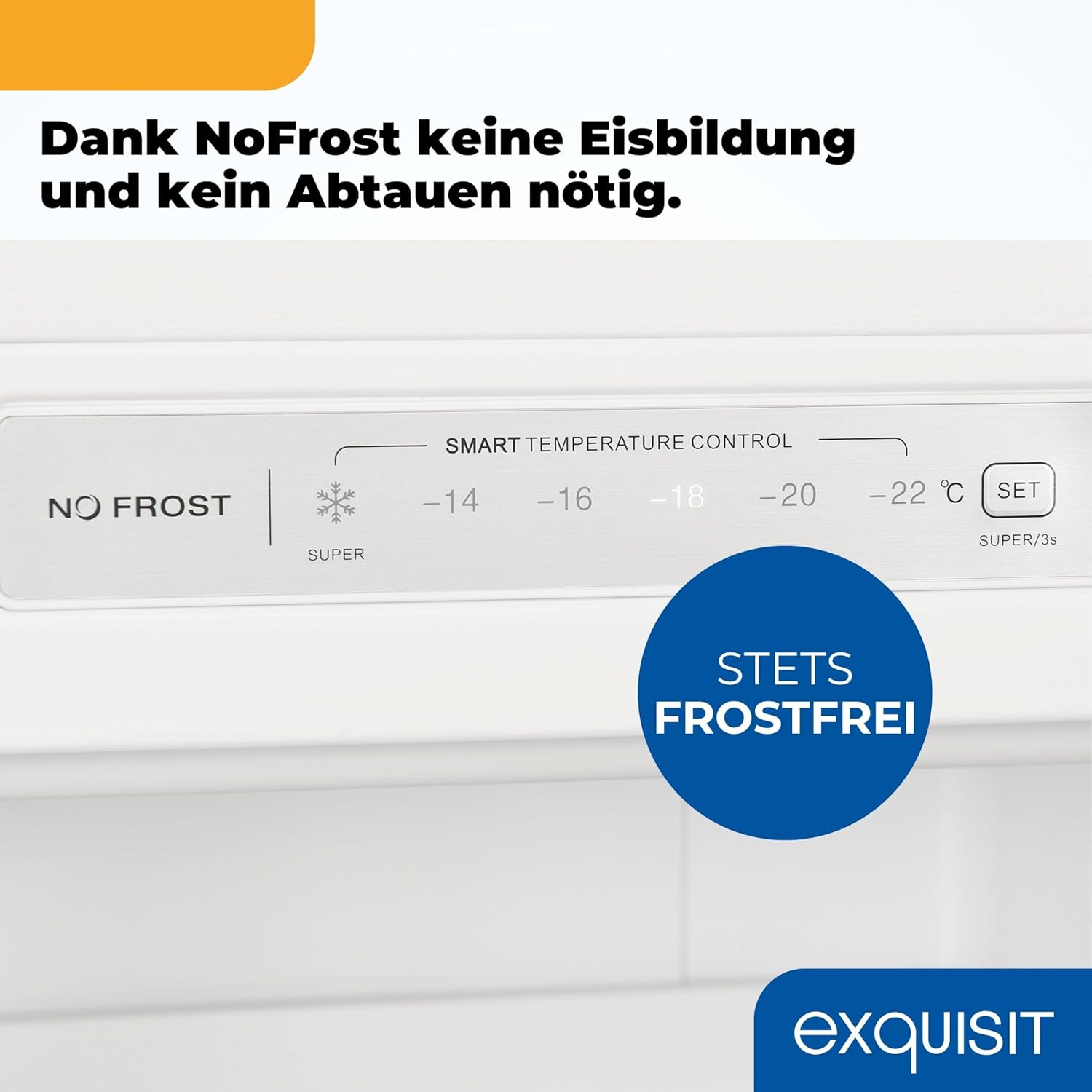 Exquisit Gefrierschrank | 161 l Nutzinhalt, Energieklasse C, 39 dB(A) | NoFrost, Schnellgefrieren, elektronische Temperaturregelung, Türalarm, wechselbarer Türanschlag | GS5231-NF-H-040C weiss