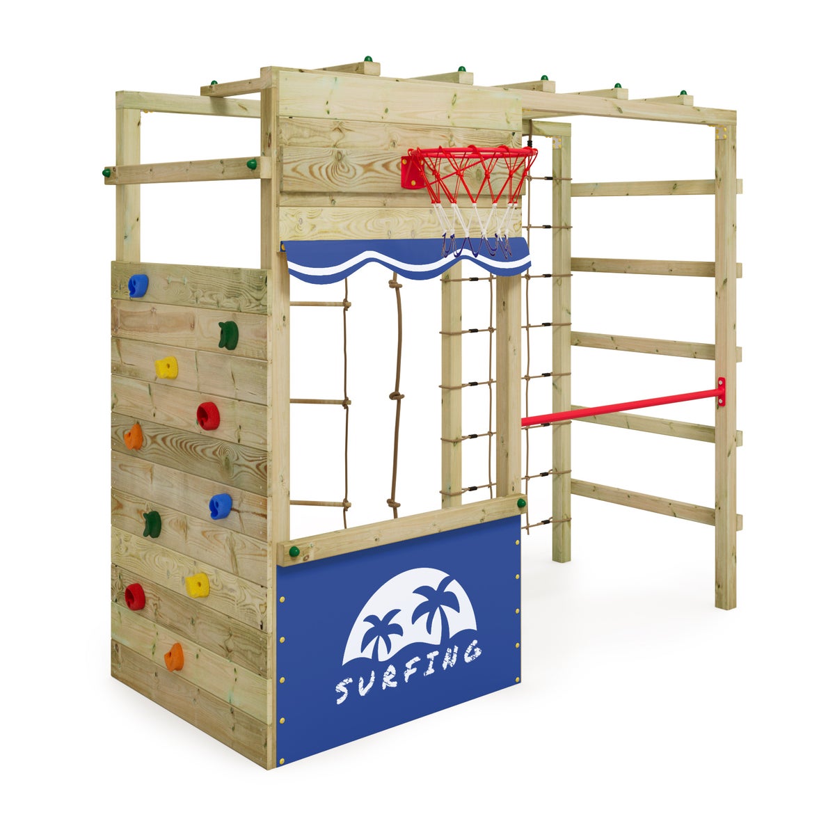 WICKEY Klimrek Speeltoren Smart Action Tuin Speeltoestel met Klimwand en Speelaccessoires - Blauw