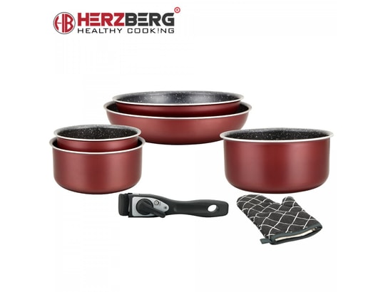 HERZBERG - Ensemble poêles HG-8053: Batterie De Cuisine 7 Pièces Revêtue De Marbre Avec...