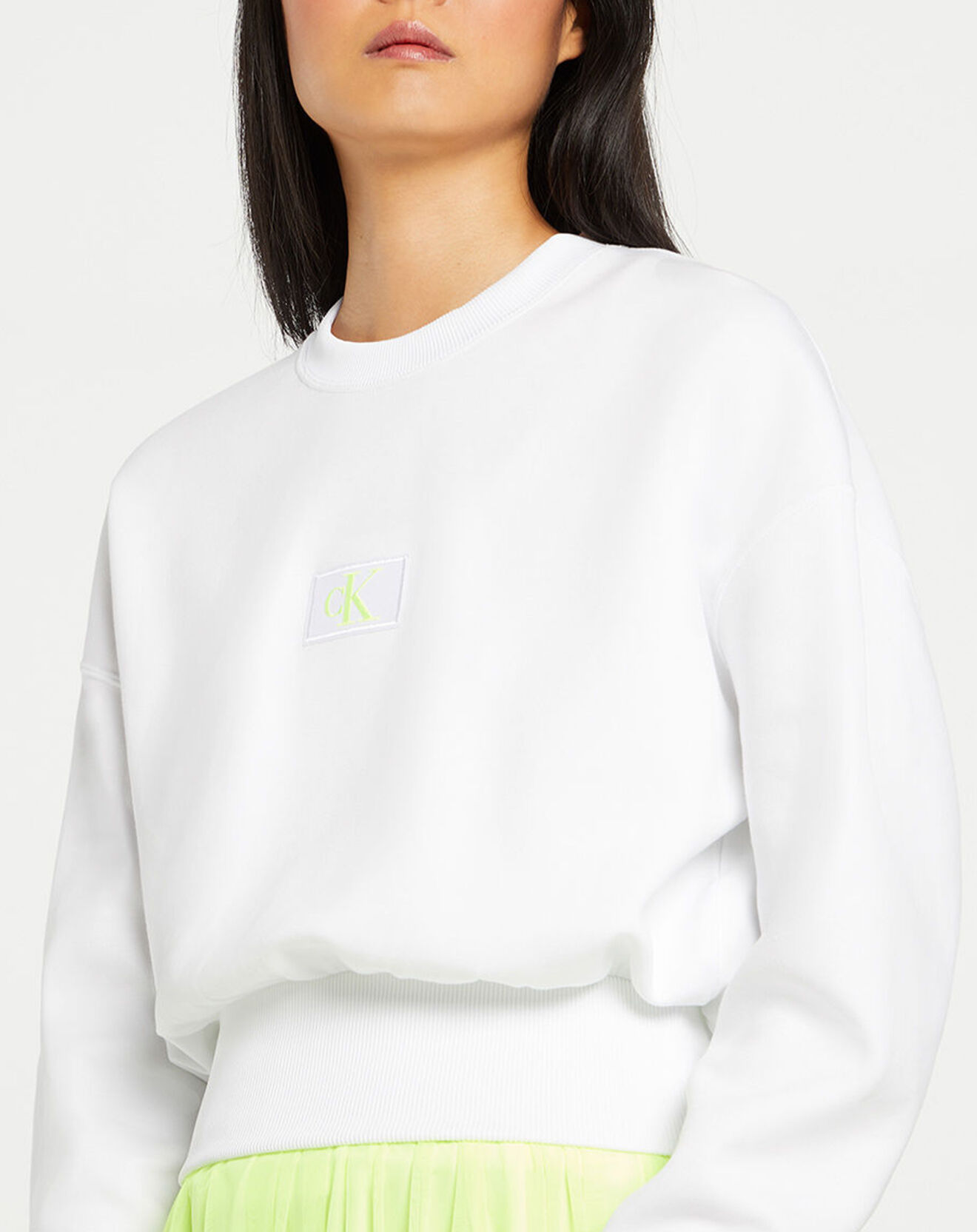 Calvin Klein Jeans Sweat Crop Badge Ck blanc