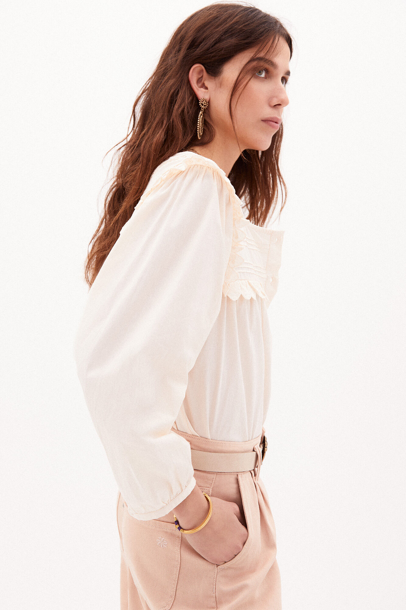 Blusa romântica Martina em algodão - Amarela