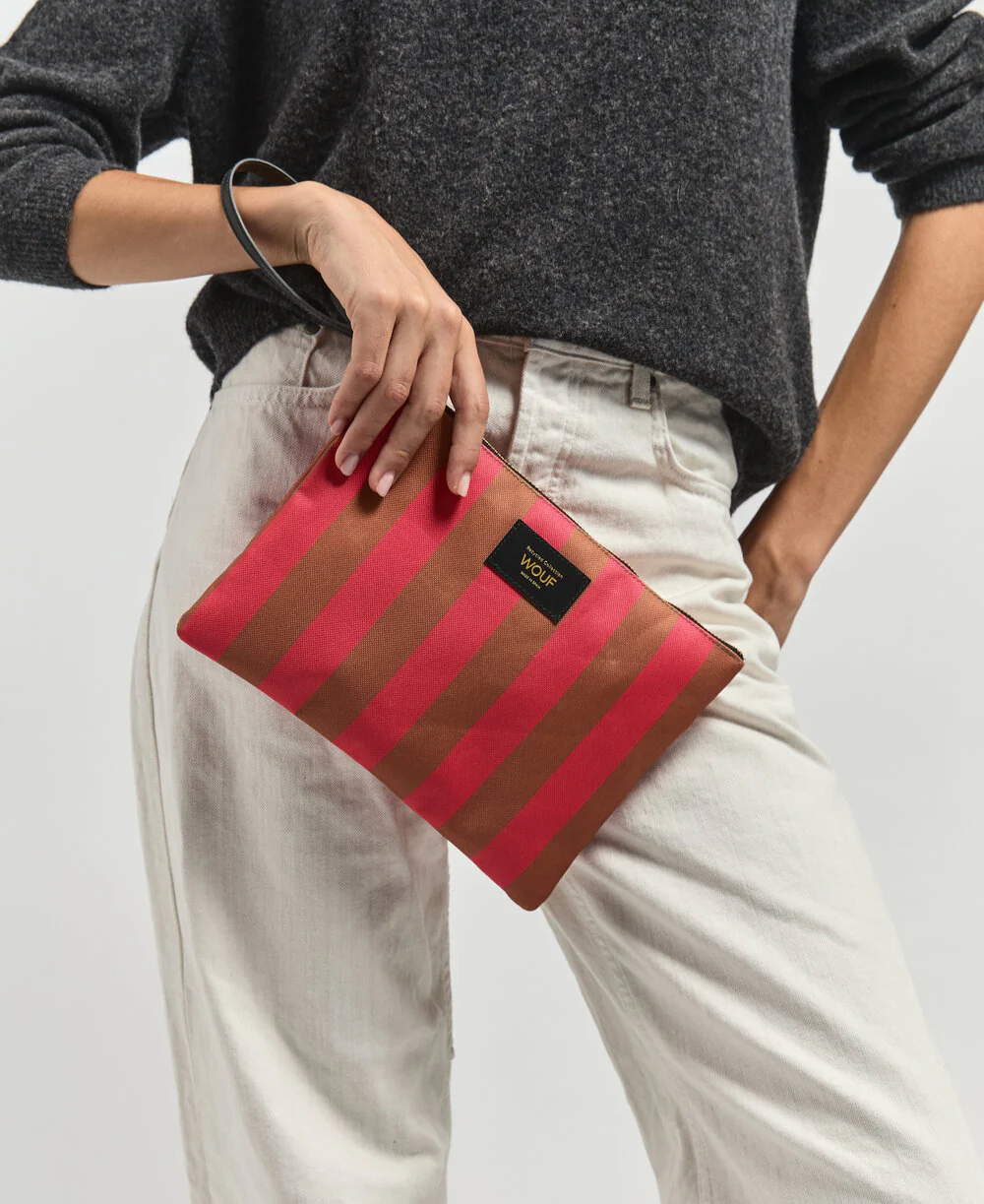 Wouf  Pat clutch, XL - Pink/Brown