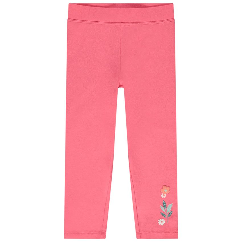 Legging en jersey uni avec puff print fleurs pour fille - Fuchsia