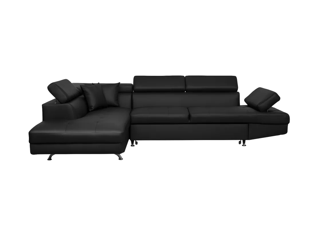 Canapé d'angle gauche 5 places Rio Convertible avec coffre en simili - Noir - L271 x P192 x H70cm - Loungitude