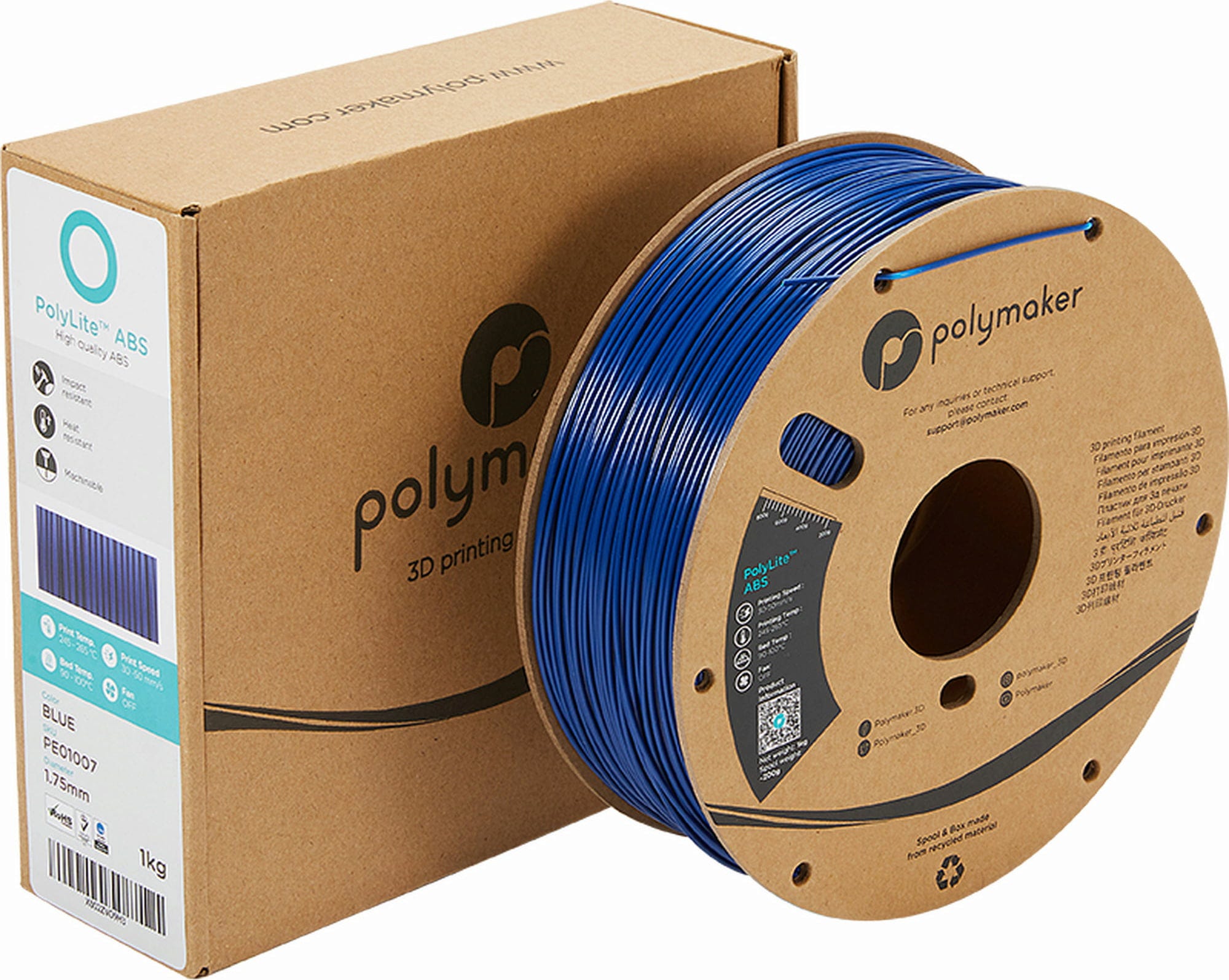 Polymaker  PolyLite ABS Blau, 1,75 mm (1.000 g)    Außergewöhnliche Qualität mit PolyLite ABS in Blau