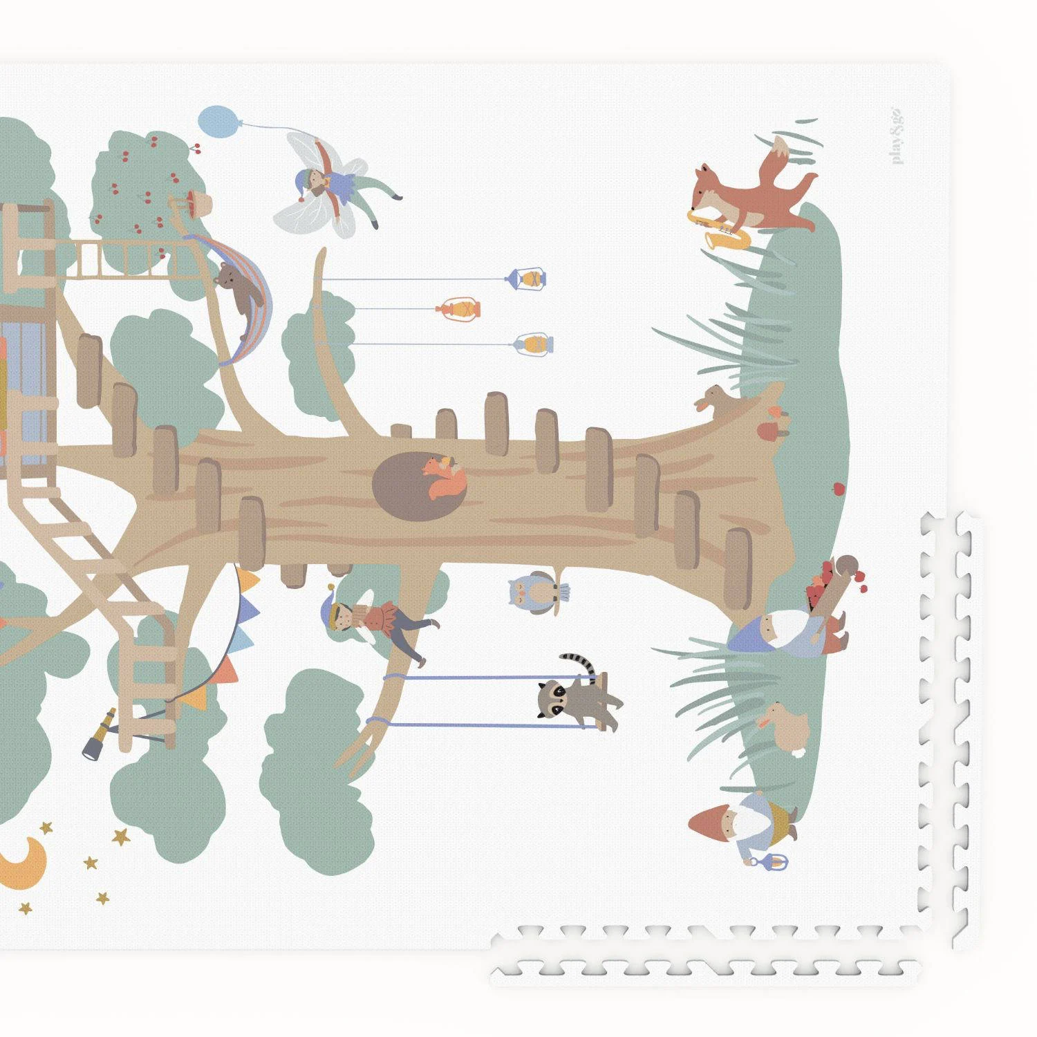 Play&Go EEVAA 3-in-1 omkeerbare puzzel speelmat, speelhuis en opbergdoos Treehouse (120x180cm - 6 tegels)
