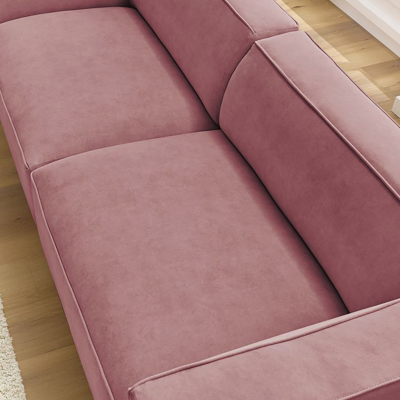 Bobochic Canapé droit fixe 4 places en Velours Molière rose - 273x99x71 cm