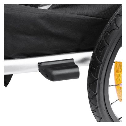 Remorque velo enfant - poussette couverte 2 places en alu maxi 36kg colori rouge avec roues 20  -fixation axe de roue - livre avec roue avant et poignee frein - pliable sans outil -